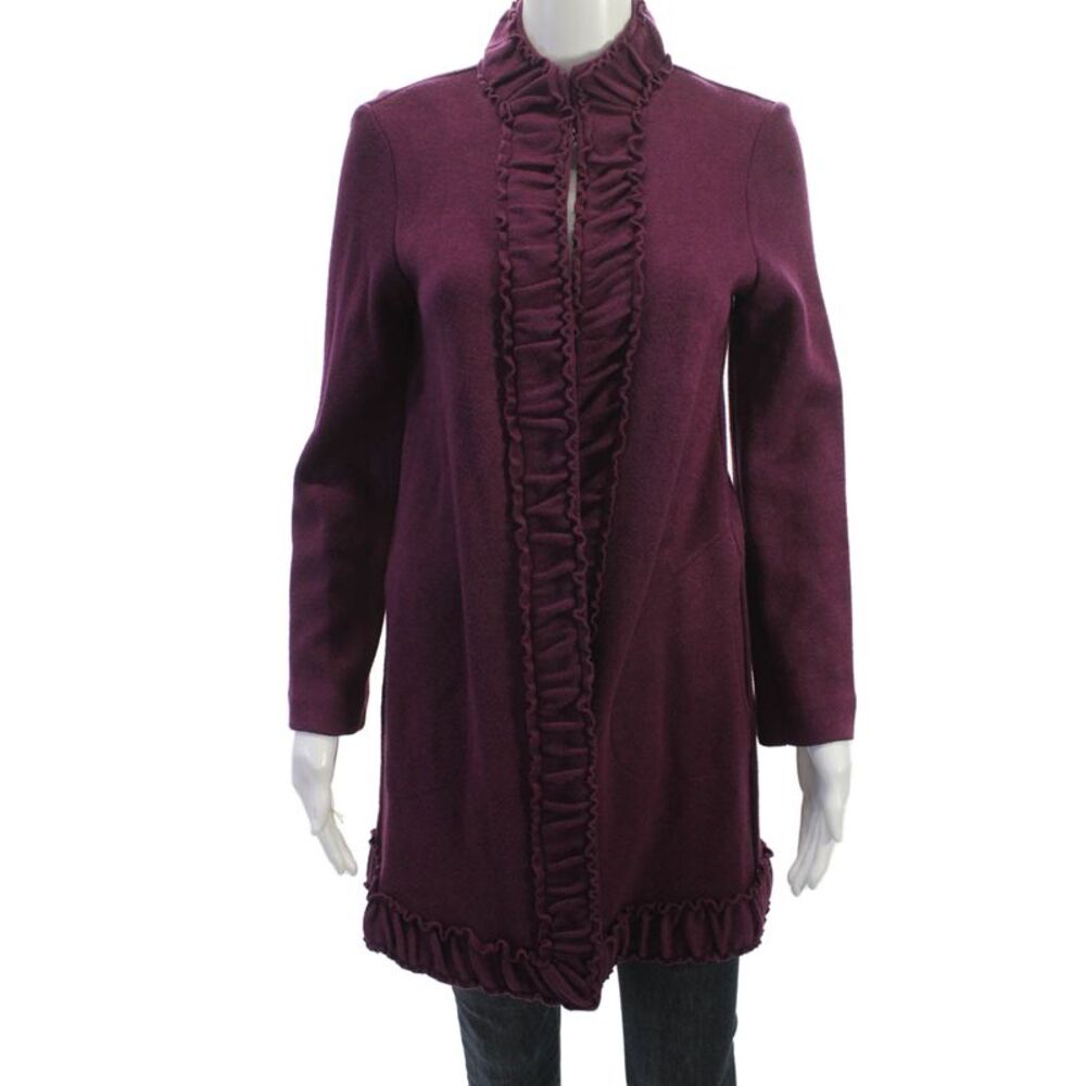 Pure Essence Women Purple High Neck Long Sleeve Coatigan Sweater Size XS